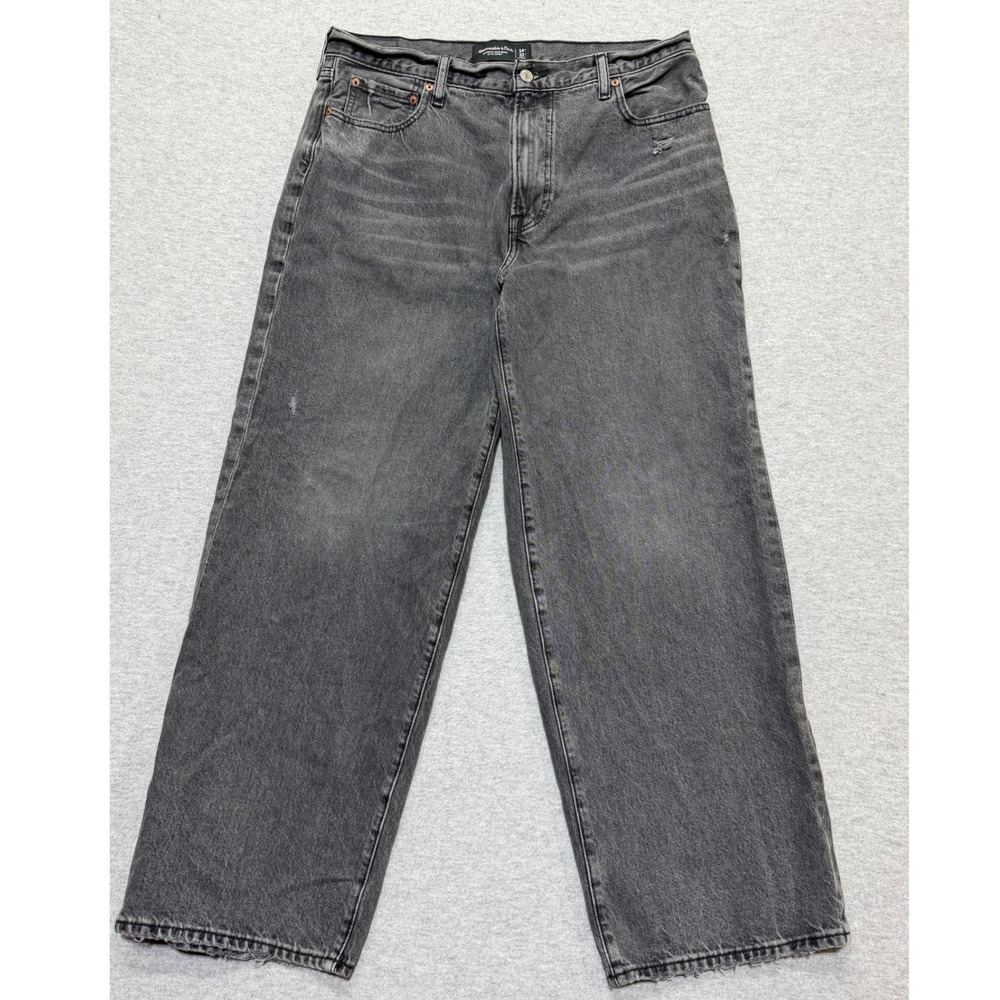 Abercrombie & Fitch Ultra Baggy Rigid Jeans Mens 34x32 Washed Black Distressed